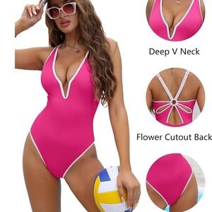 NWT - Hot Pink Blooming Jelly One Piece w/Flower Cut-out on Back Size Large